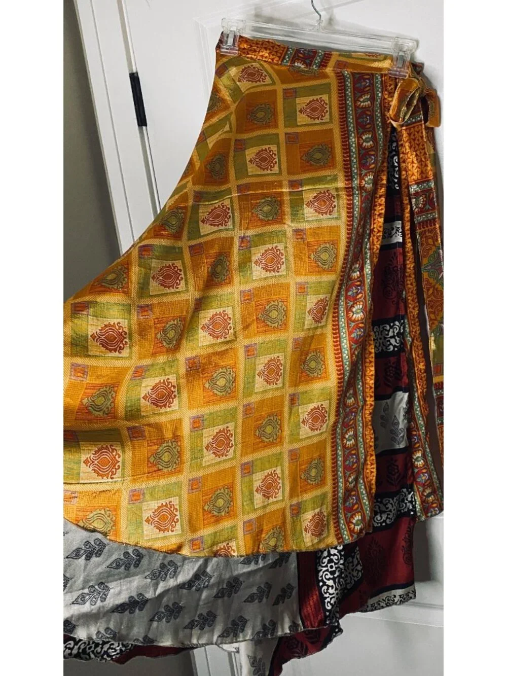 Reversible Sari Silk Magic Wrap Skirt Boho Festival Hippie Handmade India OS